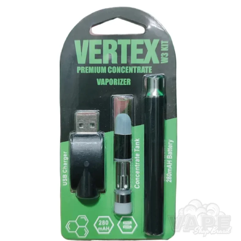 Kit Vaporizador de Óleo Vertex W3 Caneta Preta com USB Charger e Tank
